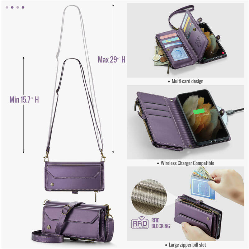 CaseMe Samsung Galaxy S21 Ultra Wallet RFID Blocking Crossbody Phone Case