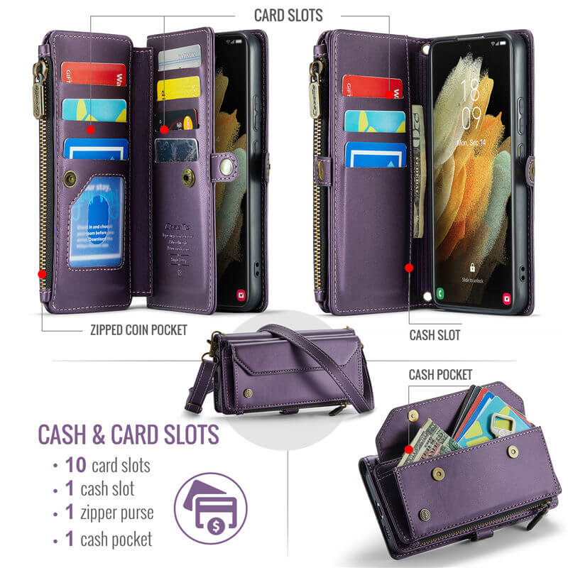 CaseMe Samsung Galaxy S21 Ultra Wallet RFID Blocking Crossbody Phone Case