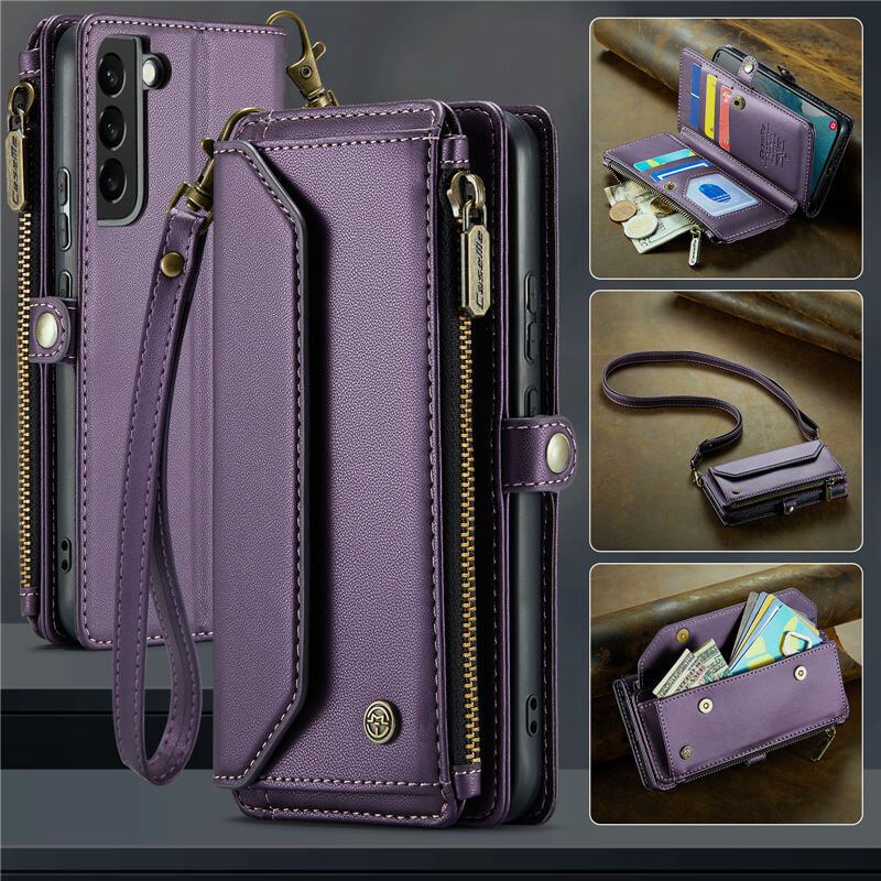 CaseMe Samsung Galaxy S22 Wallet RFID Blocking Crossbody Case Support Wireless Charging Purple