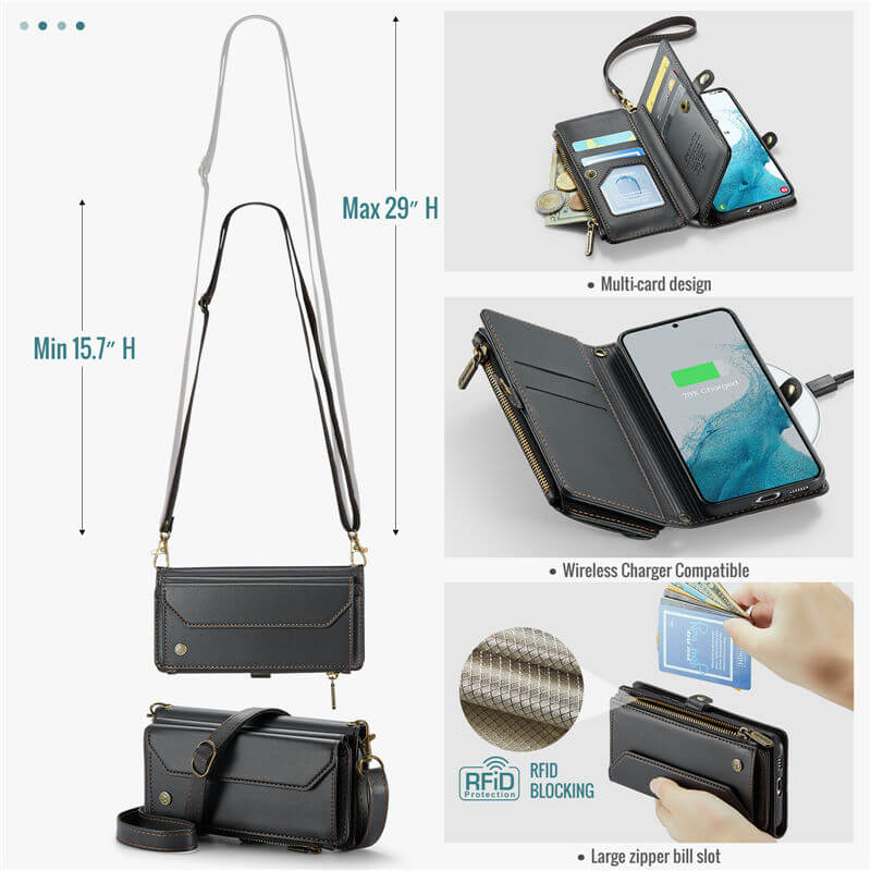 CaseMe Samsung Galaxy S22 Wallet RFID Blocking Crossbody Phone Case