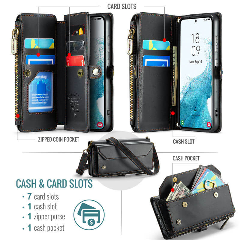 CaseMe Samsung Galaxy S22 Wallet RFID Blocking Crossbody Phone Case