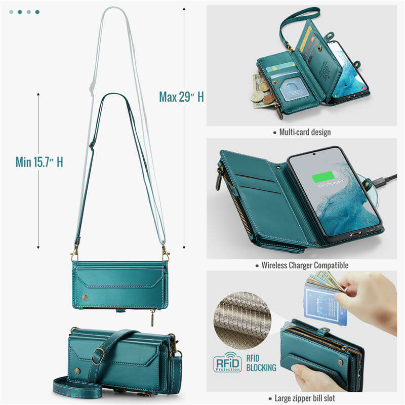 CaseMe Samsung Galaxy S22 Wallet RFID Blocking Crossbody Phone Case