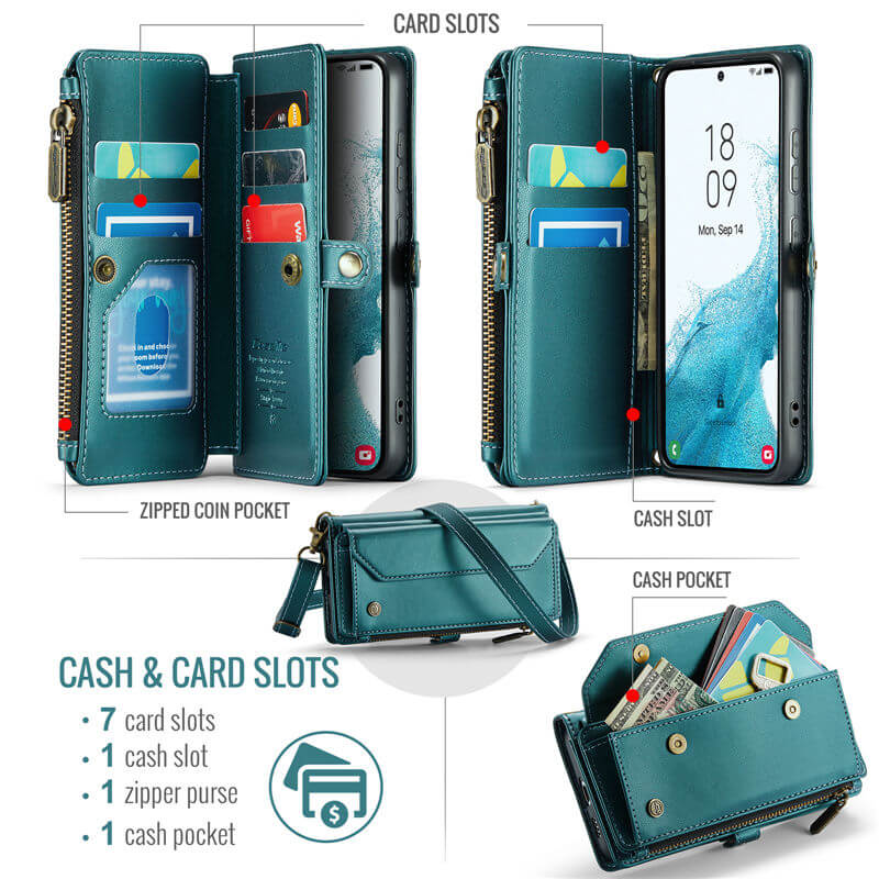 CaseMe Samsung Galaxy S22 Wallet RFID Blocking Crossbody Phone Case