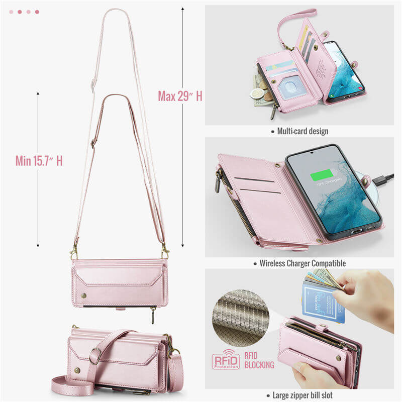 CaseMe Samsung Galaxy S22 Wallet RFID Blocking Crossbody Phone Case