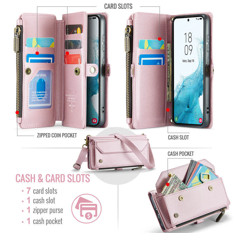 CaseMe Samsung Galaxy S22 Wallet RFID Blocking Crossbody Phone Case