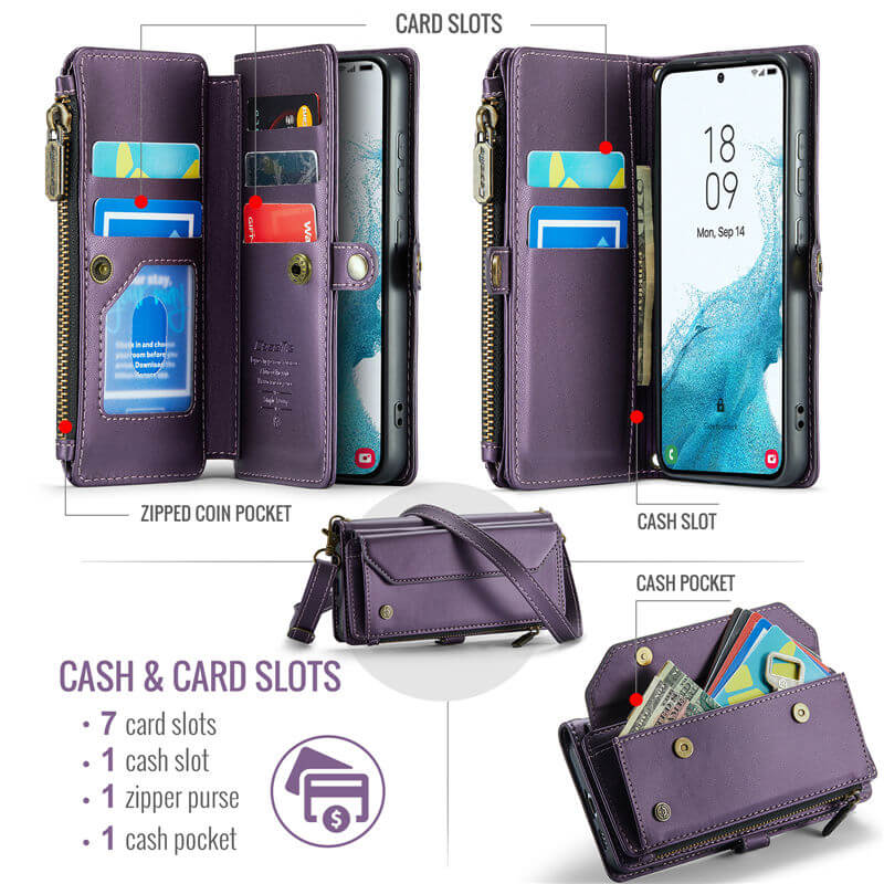 CaseMe Samsung Galaxy S22 Wallet RFID Blocking Crossbody Phone Case