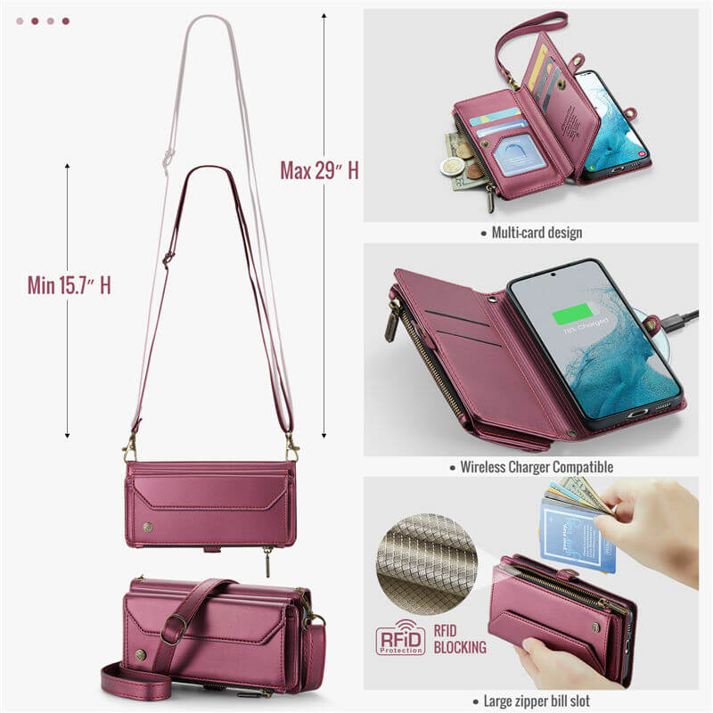 CaseMe Samsung Galaxy S22 Wallet RFID Blocking Crossbody Phone Case