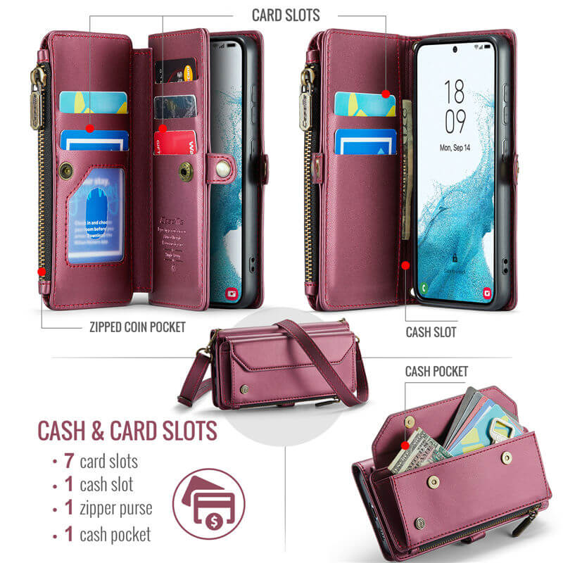 CaseMe Samsung Galaxy S22 Wallet RFID Blocking Crossbody Phone Case