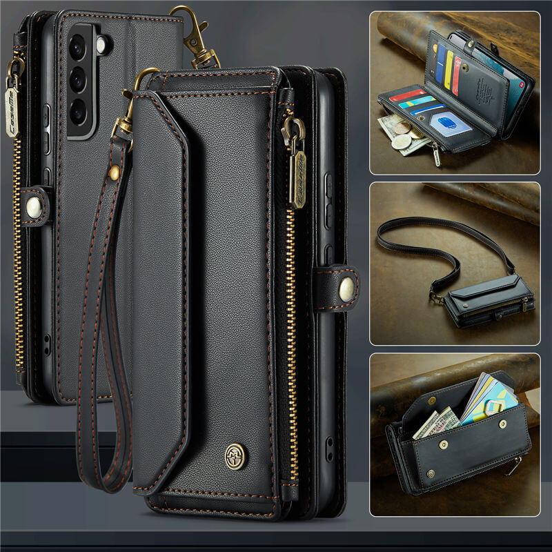 CaseMe Samsung Galaxy S22 Plus Wallet RFID Blocking Crossbody Case Support Wireless Charging Black