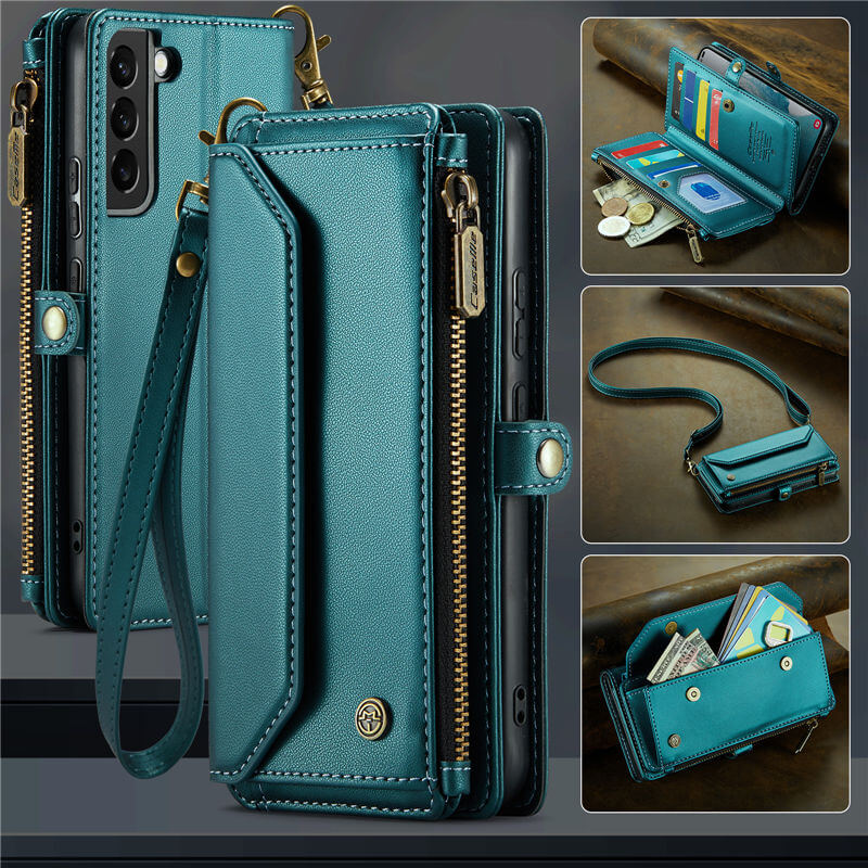 CaseMe Samsung Galaxy S22 Plus Wallet RFID Blocking Crossbody Case Support Wireless Charging Green