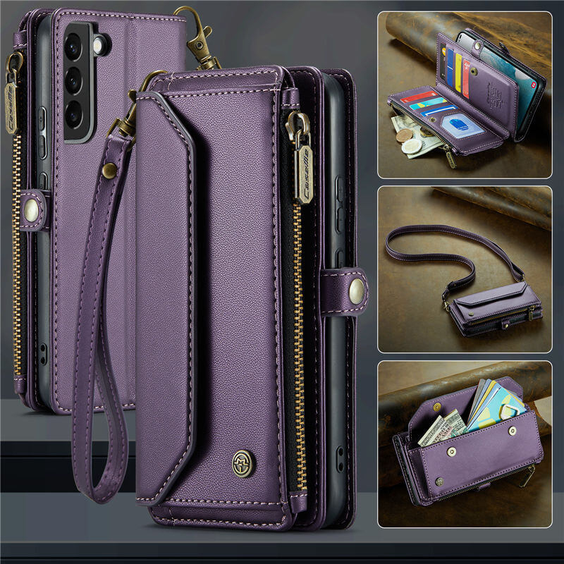 CaseMe Samsung Galaxy S22 Plus Wallet RFID Blocking Crossbody Case Support Wireless Charging Purple