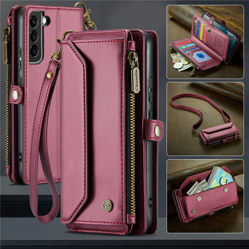 CaseMe Samsung Galaxy S22 Plus Wallet RFID Blocking Crossbody Case Support Wireless Charging Red