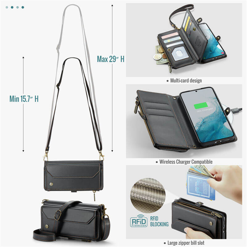 CaseMe Samsung Galaxy S22 Plus Wallet RFID Blocking Crossbody Phone Case