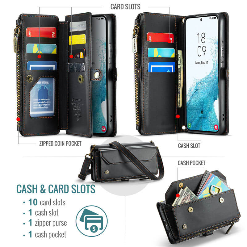 CaseMe Samsung Galaxy S22 Plus Wallet RFID Blocking Crossbody Phone Case