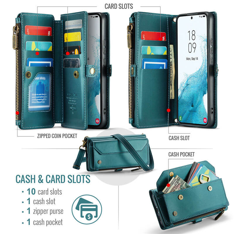 CaseMe Samsung Galaxy S22 Plus Wallet RFID Blocking Crossbody Phone Case