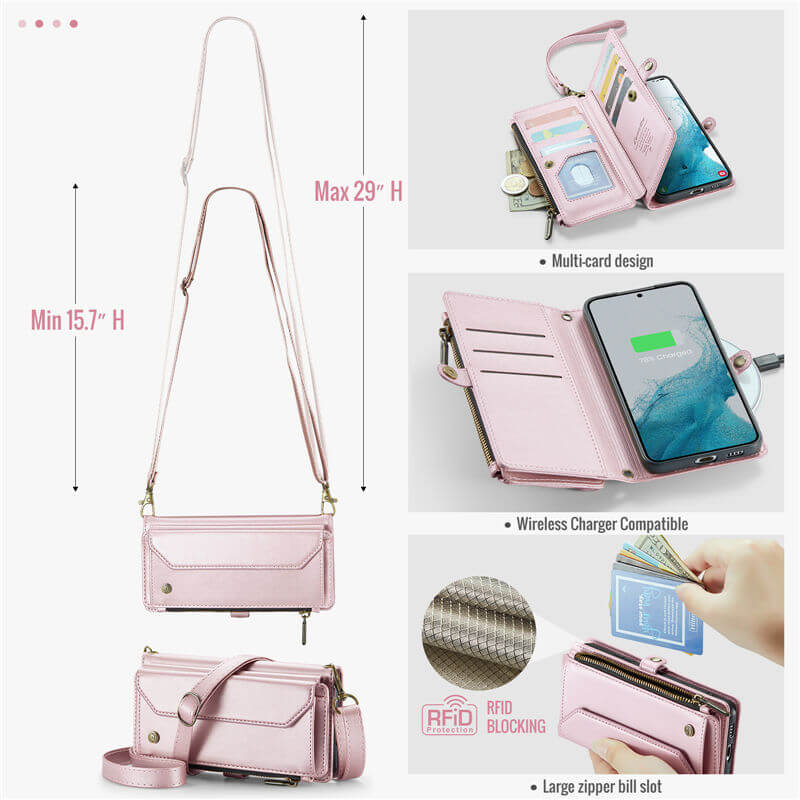 CaseMe Samsung Galaxy S22 Plus Wallet RFID Blocking Crossbody Phone Case