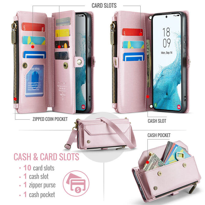 CaseMe Samsung Galaxy S22 Plus Wallet RFID Blocking Crossbody Phone Case