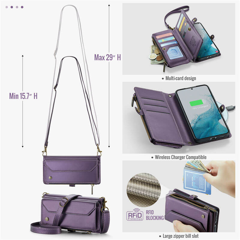 CaseMe Samsung Galaxy S22 Plus Wallet RFID Blocking Crossbody Phone Case