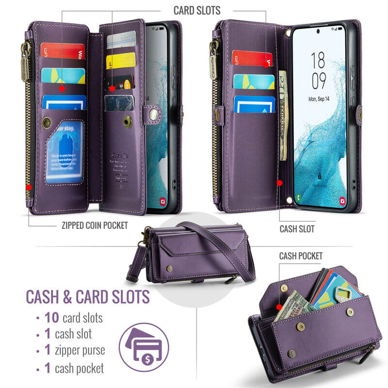 CaseMe Samsung Galaxy S22 Plus Wallet RFID Blocking Crossbody Phone Case