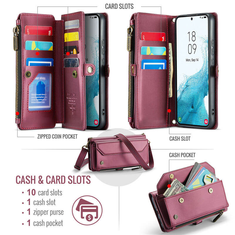 CaseMe Samsung Galaxy S22 Plus Wallet RFID Blocking Crossbody Phone Case