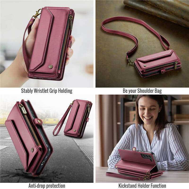 CaseMe Samsung Galaxy S22 Plus Wallet RFID Blocking Crossbody Phone Case