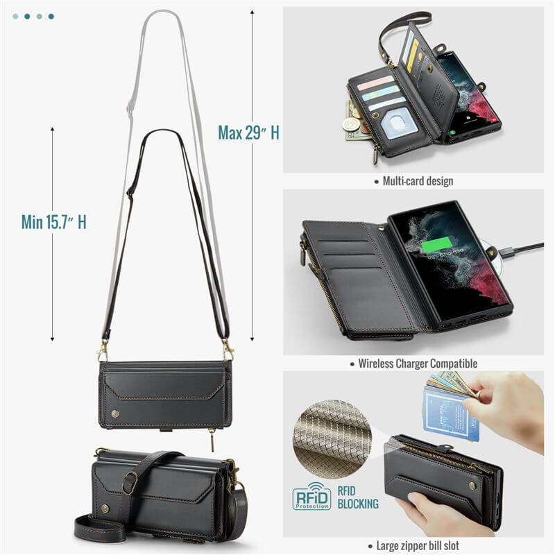 CaseMe Samsung Galaxy S22 Ultra Wallet RFID Blocking Crossbody Phone Case