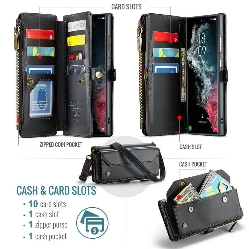 CaseMe Samsung Galaxy S22 Ultra Wallet RFID Blocking Crossbody Phone Case