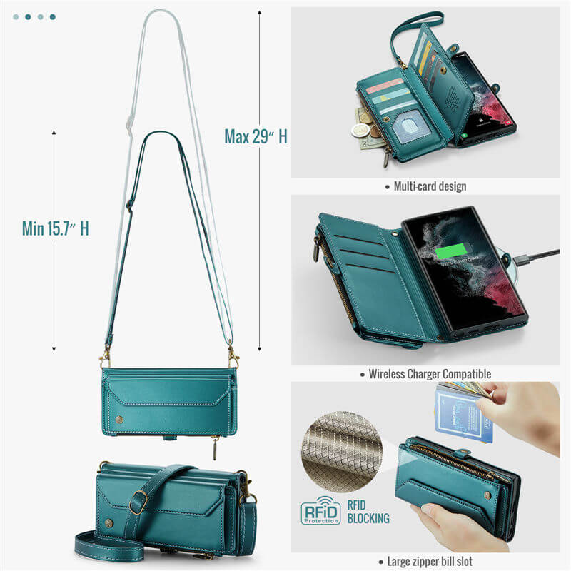 CaseMe Samsung Galaxy S22 Ultra Wallet RFID Blocking Crossbody Phone Case