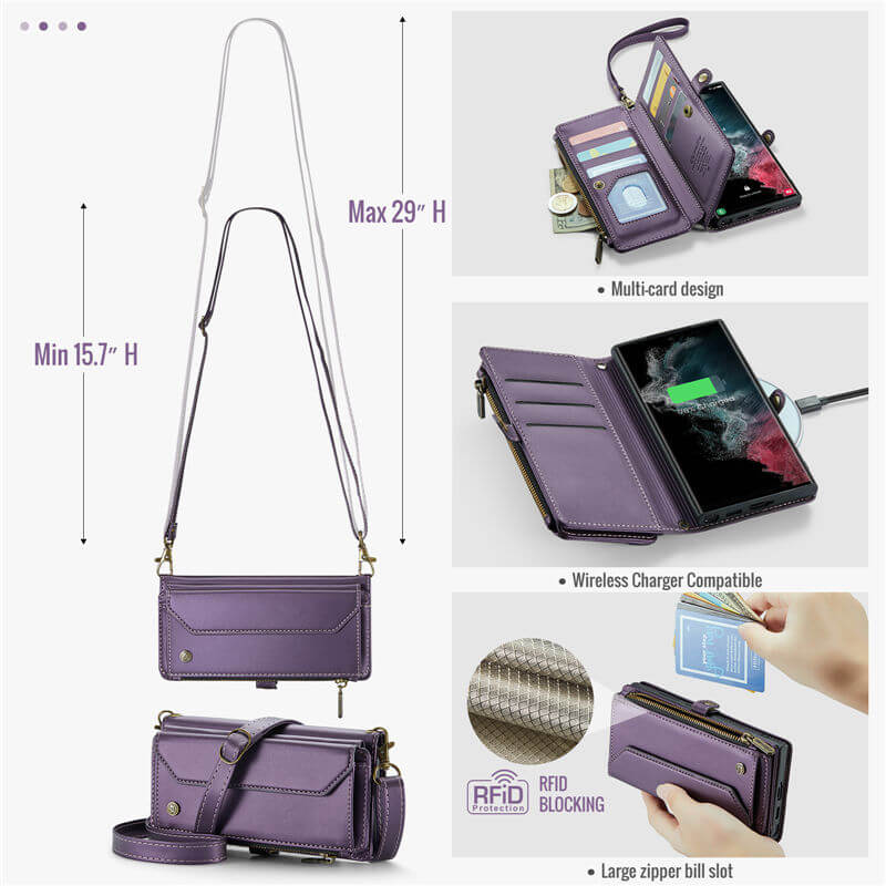 CaseMe Samsung Galaxy S22 Ultra Wallet RFID Blocking Crossbody Phone Case