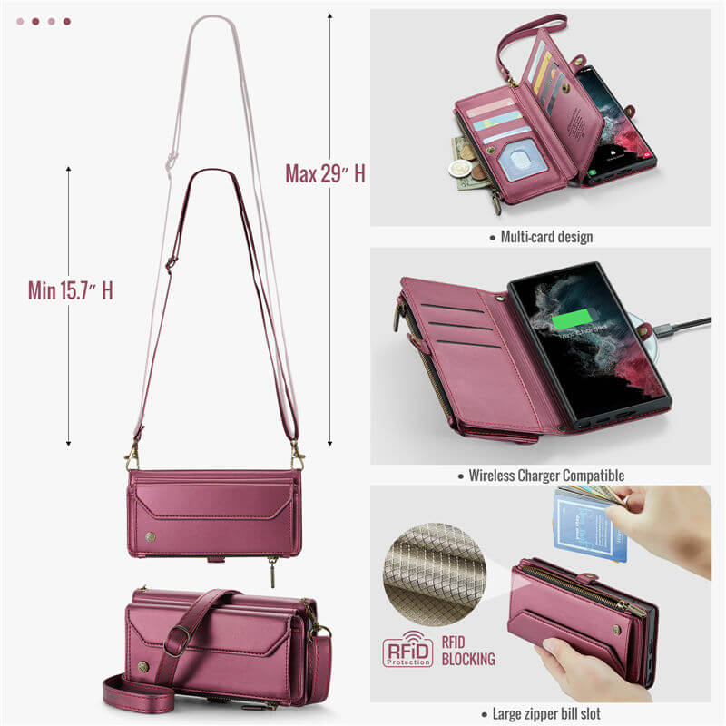 CaseMe Samsung Galaxy S22 Ultra Wallet RFID Blocking Crossbody Phone Case