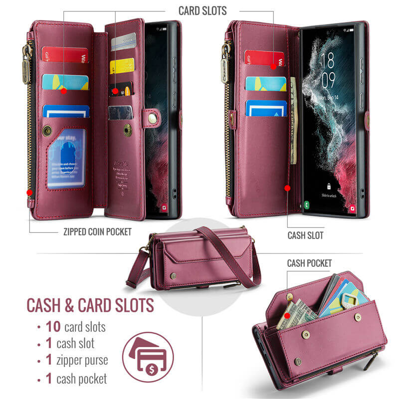 CaseMe Samsung Galaxy S22 Ultra Wallet RFID Blocking Crossbody Phone Case