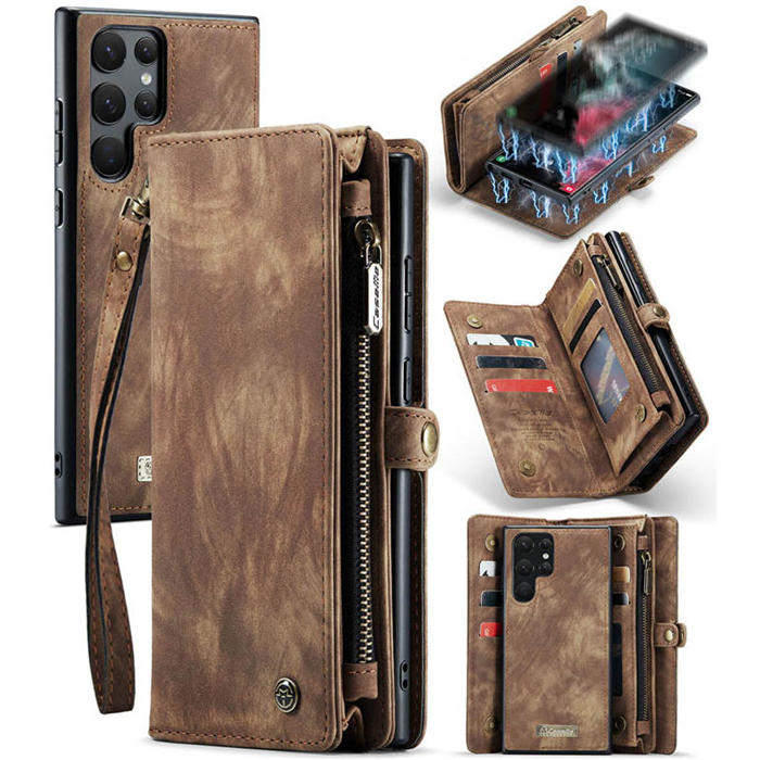 CaseMe Zipper Wallet Magnetic Case with Wrist Strap Coffee