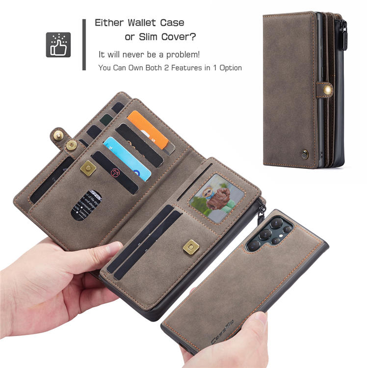 CaseMe Samsung Galaxy S22 Ultra Multi-Functional Wallet Case Coffee