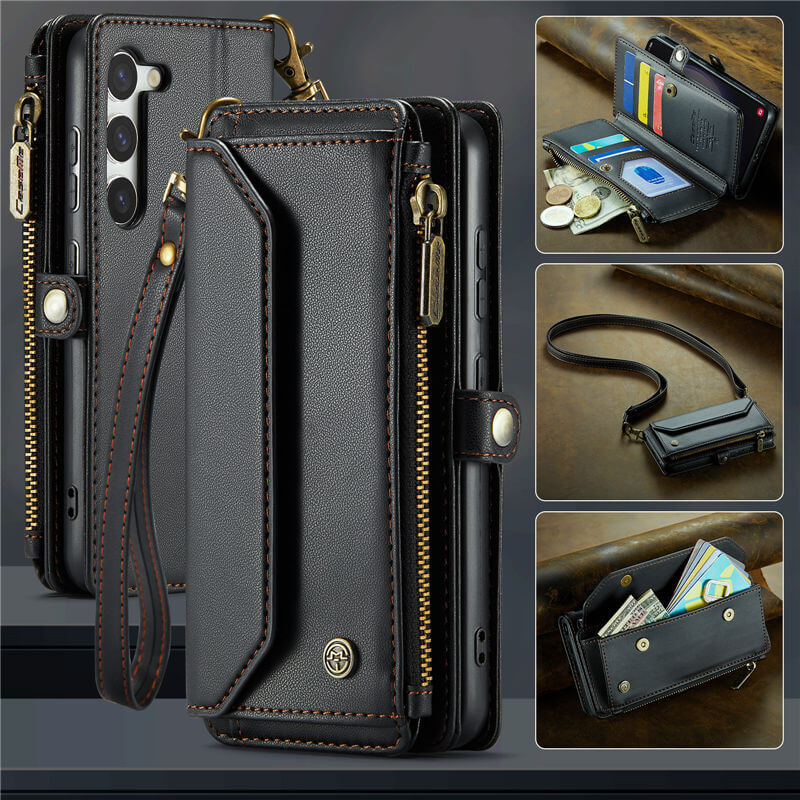 CaseMe Samsung Galaxy S23 Wallet RFID Blocking Crossbody Case Support Wireless Charging Black