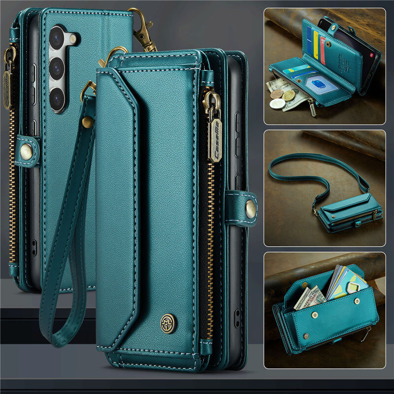 CaseMe Samsung Galaxy S23 Wallet RFID Blocking Crossbody Case Support Wireless Charging Green