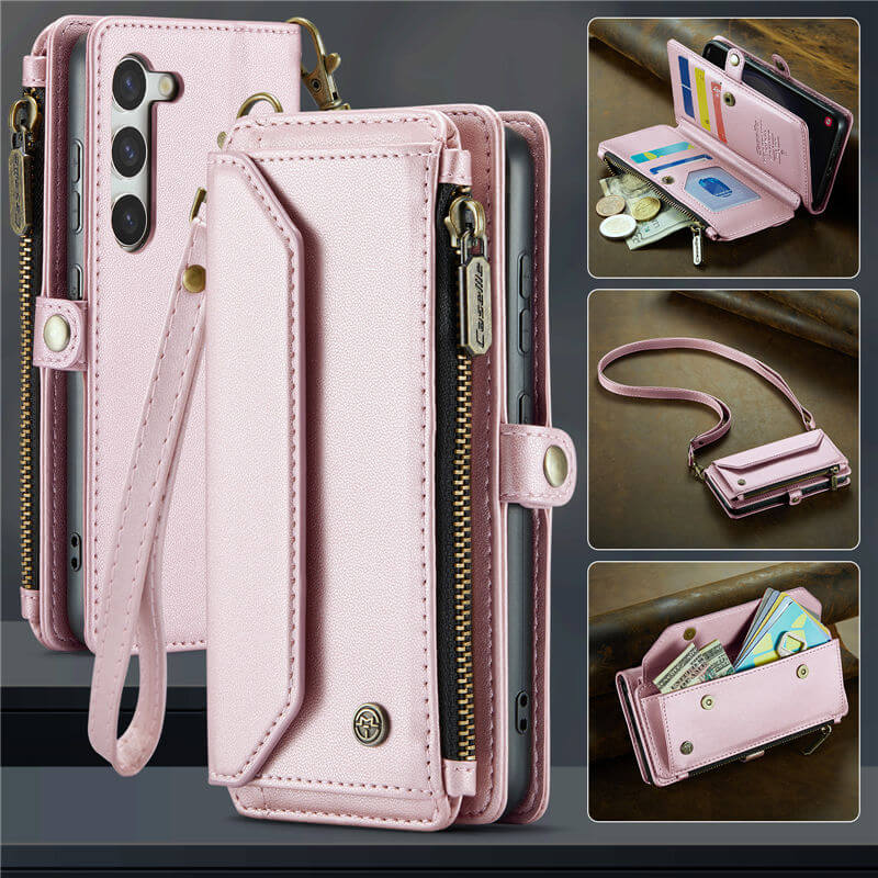 CaseMe Samsung Galaxy S23 Wallet RFID Blocking Crossbody Case Support Wireless Charging Pink