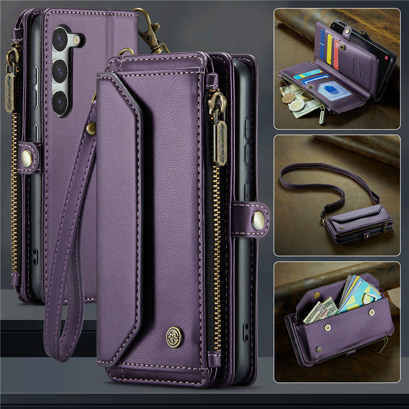 CaseMe Samsung Galaxy S23 Wallet RFID Blocking Crossbody Case Support Wireless Charging Purple