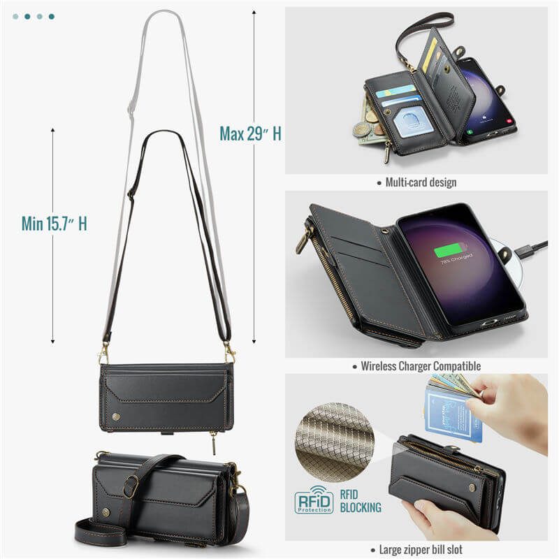 CaseMe Samsung Galaxy S23 Wallet RFID Blocking Crossbody Phone Case