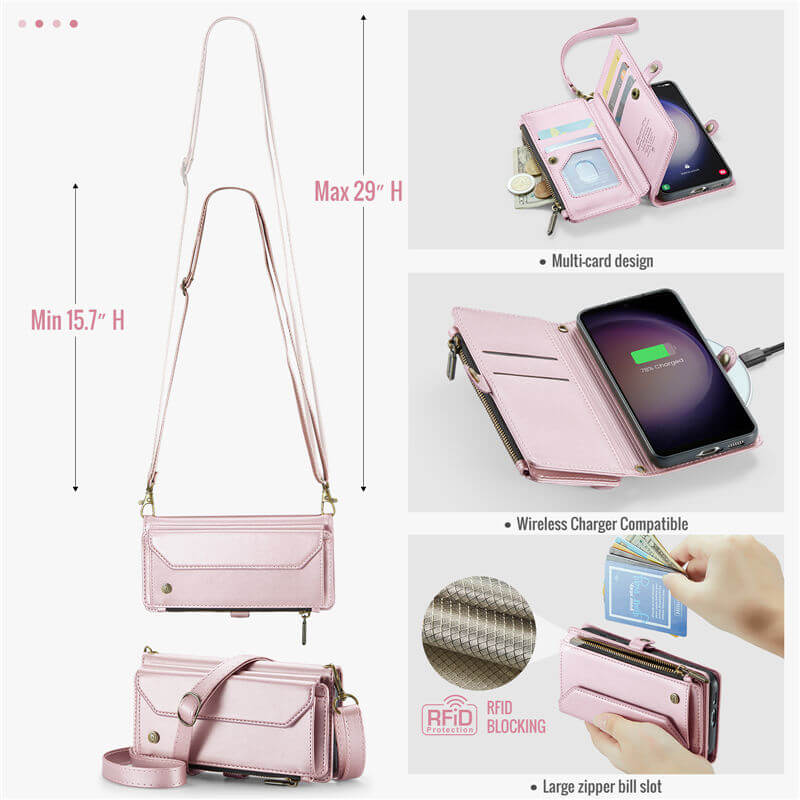 CaseMe Samsung Galaxy S23 Wallet RFID Blocking Crossbody Phone Case