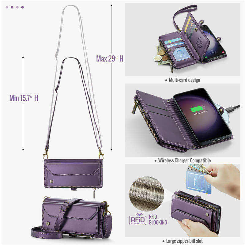 CaseMe Samsung Galaxy S23 Wallet RFID Blocking Crossbody Phone Case