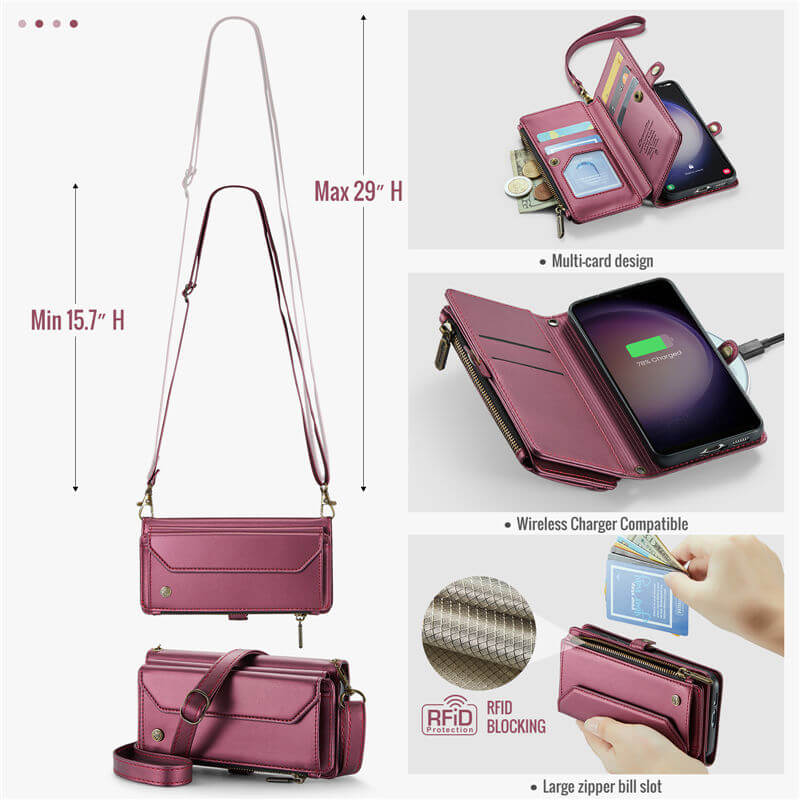 CaseMe Samsung Galaxy S23 Wallet RFID Blocking Crossbody Phone Case