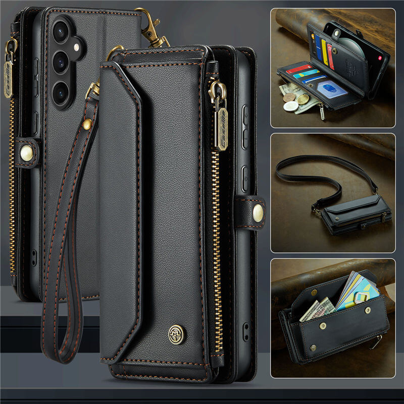 CaseMe Samsung Galaxy S23 FE Wallet RFID Blocking Crossbody Case Support Wireless Charging Black