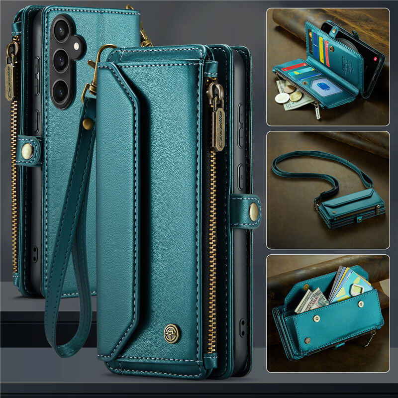 CaseMe Samsung Galaxy S23 FE Wallet RFID Blocking Crossbody Case Support Wireless Charging Green