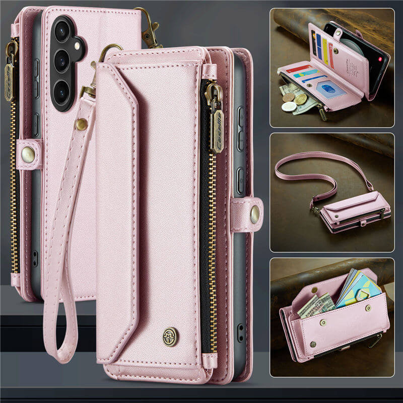 CaseMe Samsung Galaxy S23 FE Wallet RFID Blocking Crossbody Case Support Wireless Charging Pink