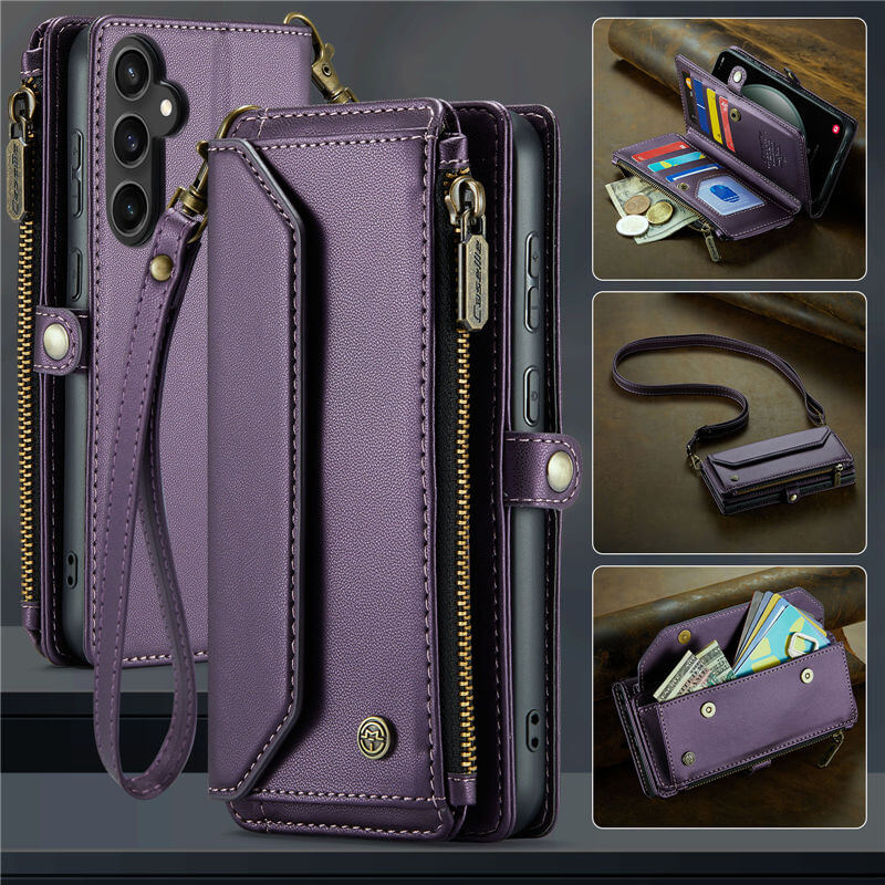 CaseMe Samsung Galaxy S23 FE Wallet RFID Blocking Crossbody Case Support Wireless Charging Purple