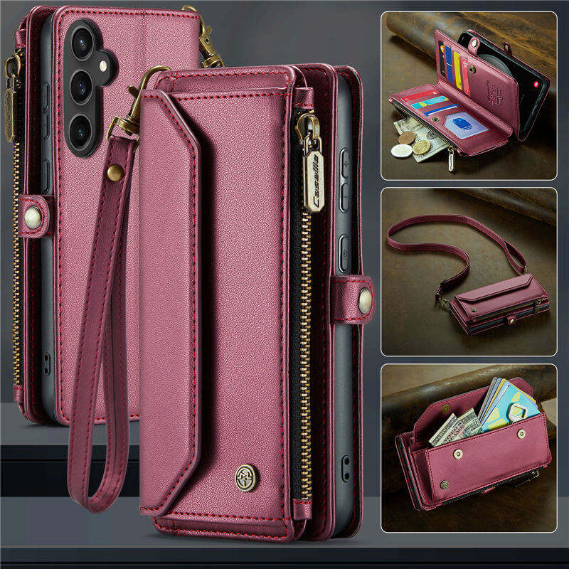 CaseMe Samsung Galaxy S23 FE Wallet RFID Blocking Crossbody Case Support Wireless Charging Red