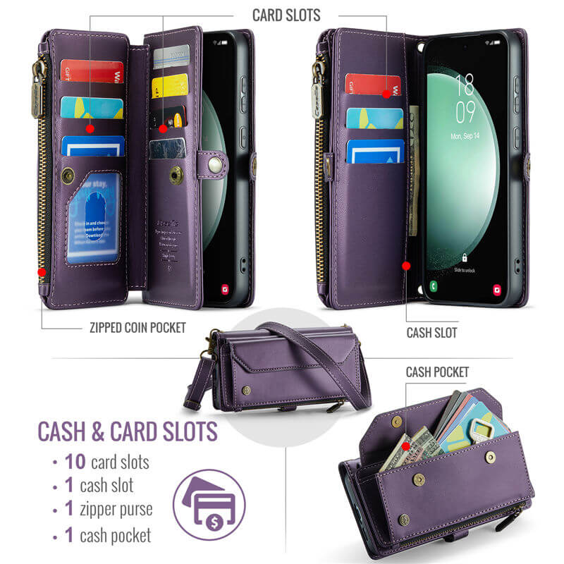 CaseMe Samsung Galaxy S23 FE Wallet RFID Blocking Crossbody Phone Case