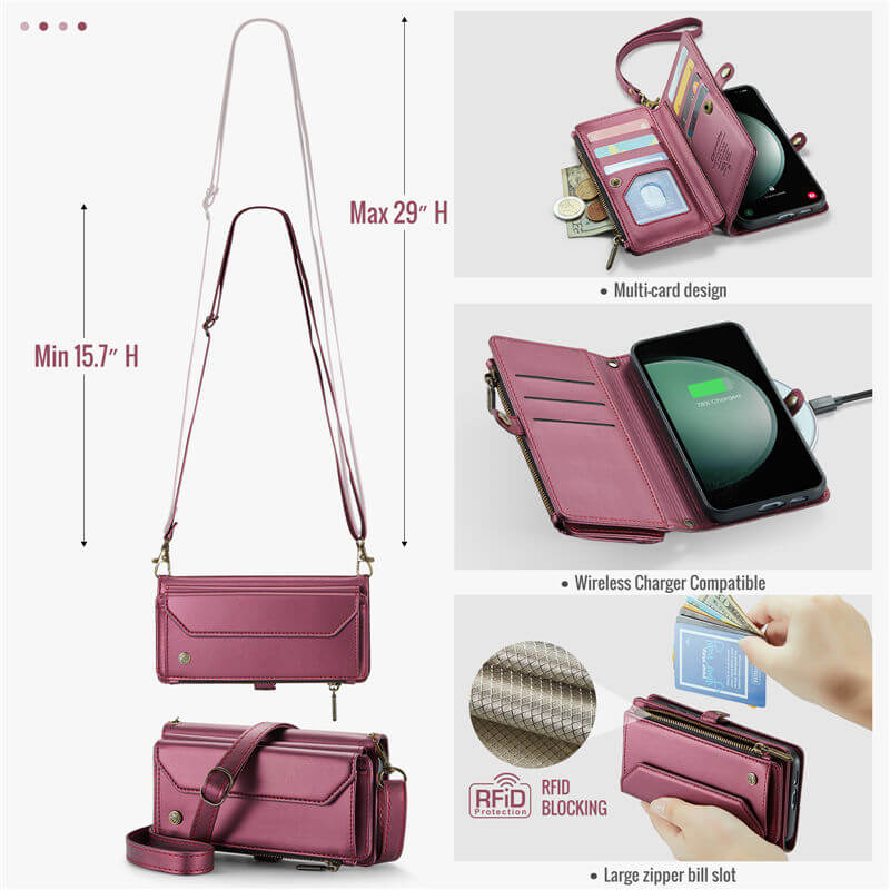 CaseMe Samsung Galaxy S23 FE Wallet RFID Blocking Crossbody Phone Case