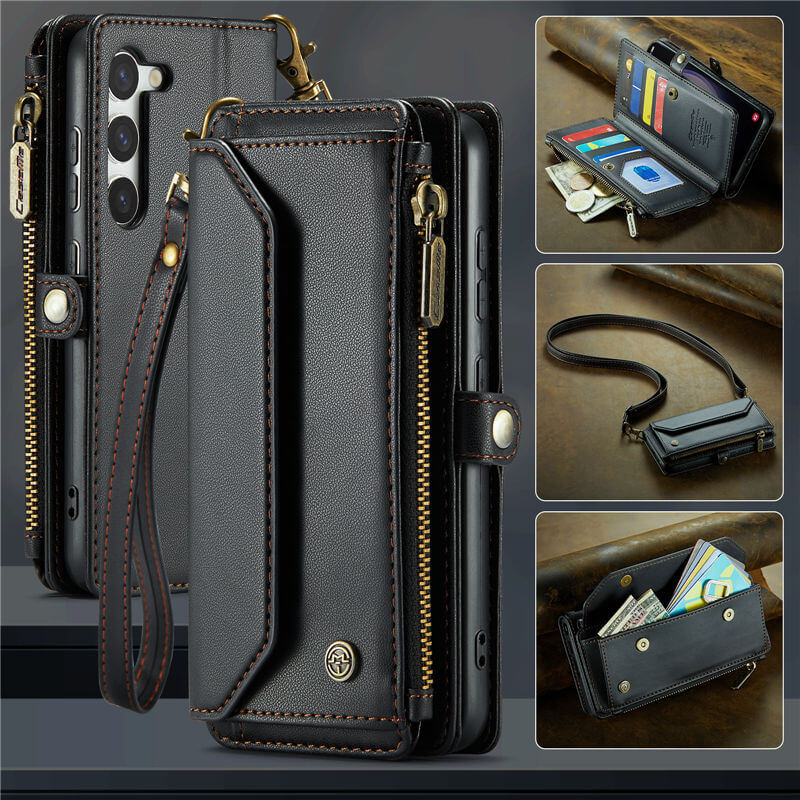 CaseMe Samsung Galaxy S23 Plus Wallet RFID Blocking Crossbody Case Support Wireless Charging Black