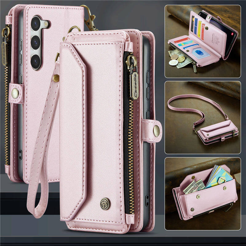 CaseMe Samsung Galaxy S23 Plus Wallet RFID Blocking Crossbody Case Support Wireless Charging Pink